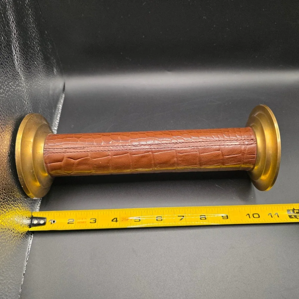 Vintage Brass and Brown Crocodile Leather Pillar Candle Holder Multiple Size 11